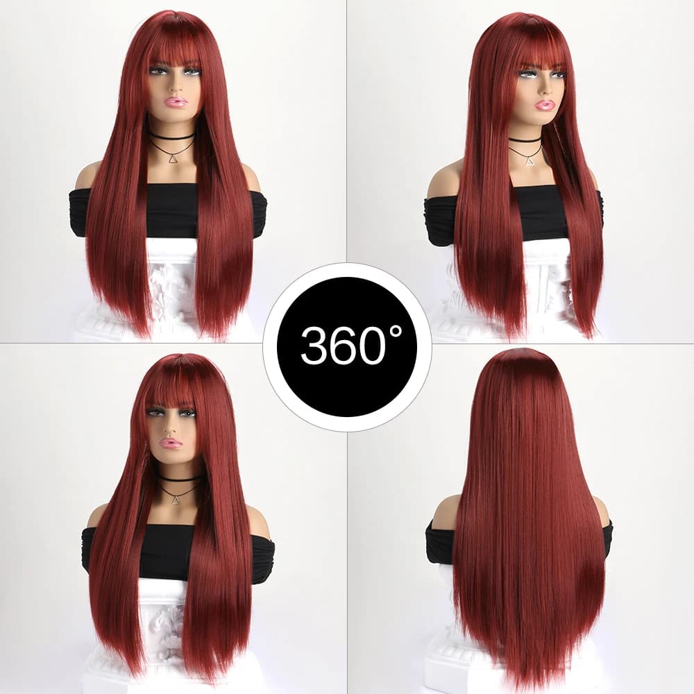 Perruque synthétique longue et lisse de 26 pouces pour femmes, perruque à la mode pour le quotidien,