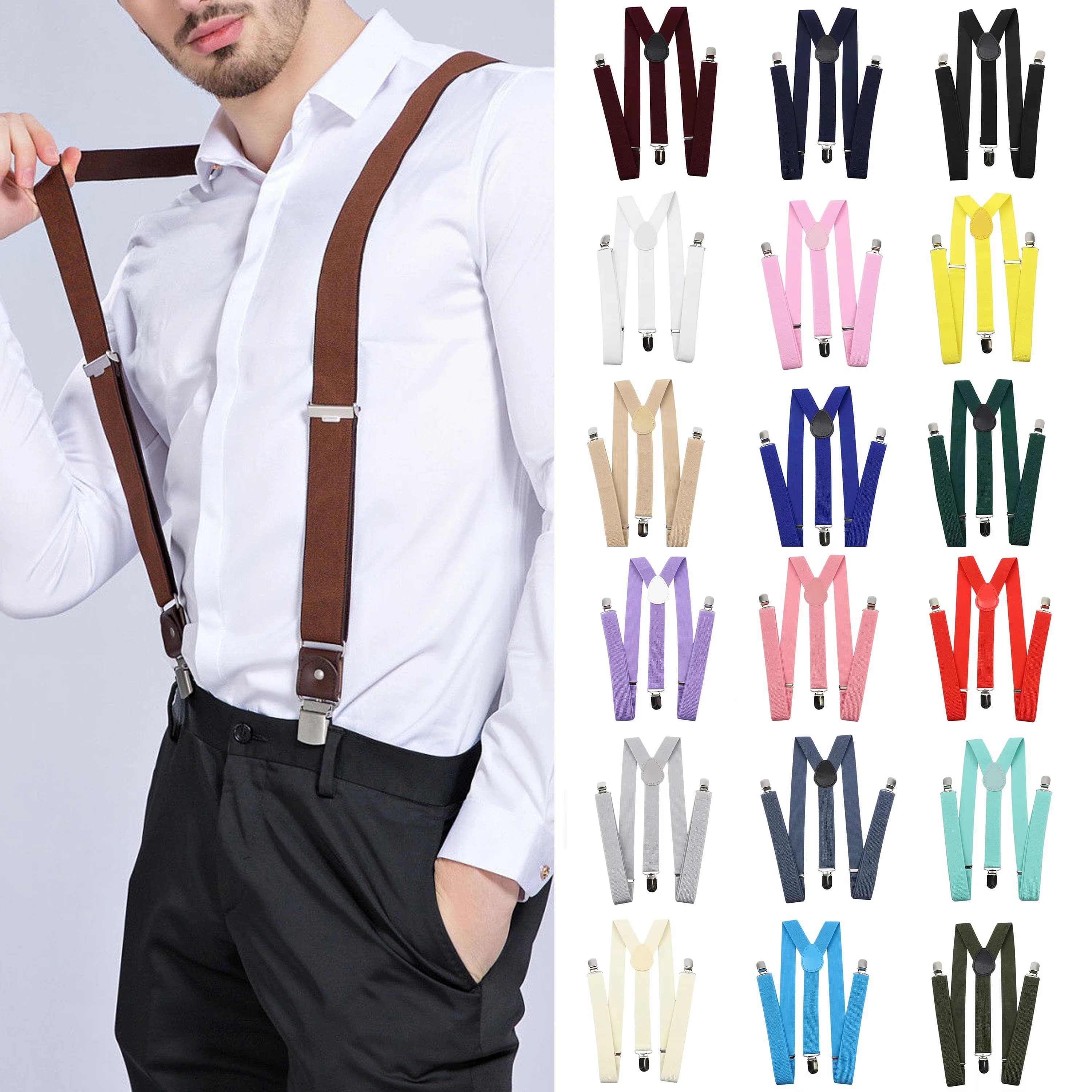 Bretelles en cuir élastiques de couleur unie pour hommes et femmes, noir, rouge, vert sauge, pantalo