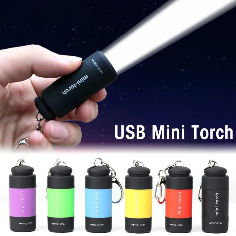 Mini torche LED lampe de poche Rechargeable Portable porte-clés interrupteur rotatif étanche Camping