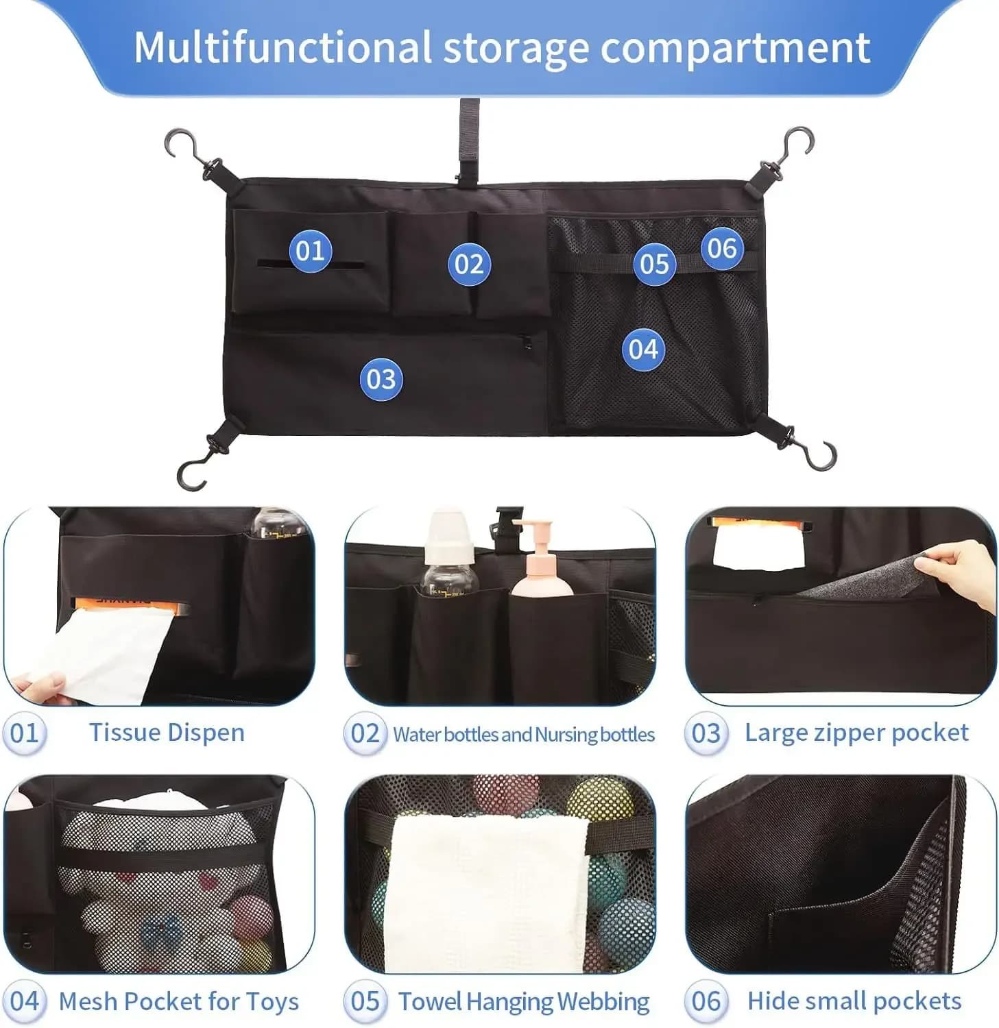 Filet de chargement pour chariot de poussette, organisateur d'accessoires de chariot compatible avec