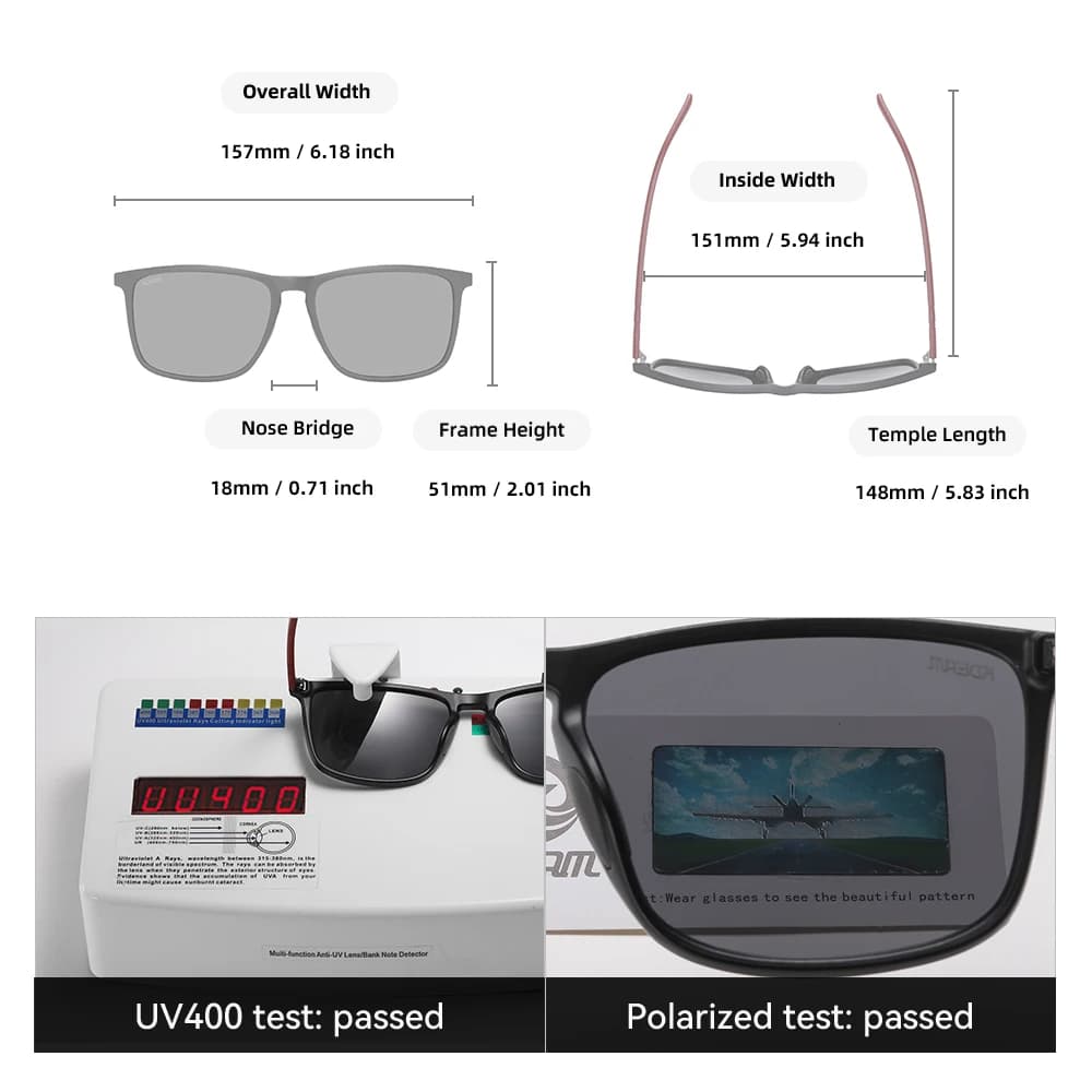 KDEAM 6.18 pouces largeur de monture Extra grande taille lunettes de soleil polarisées pour hommes f