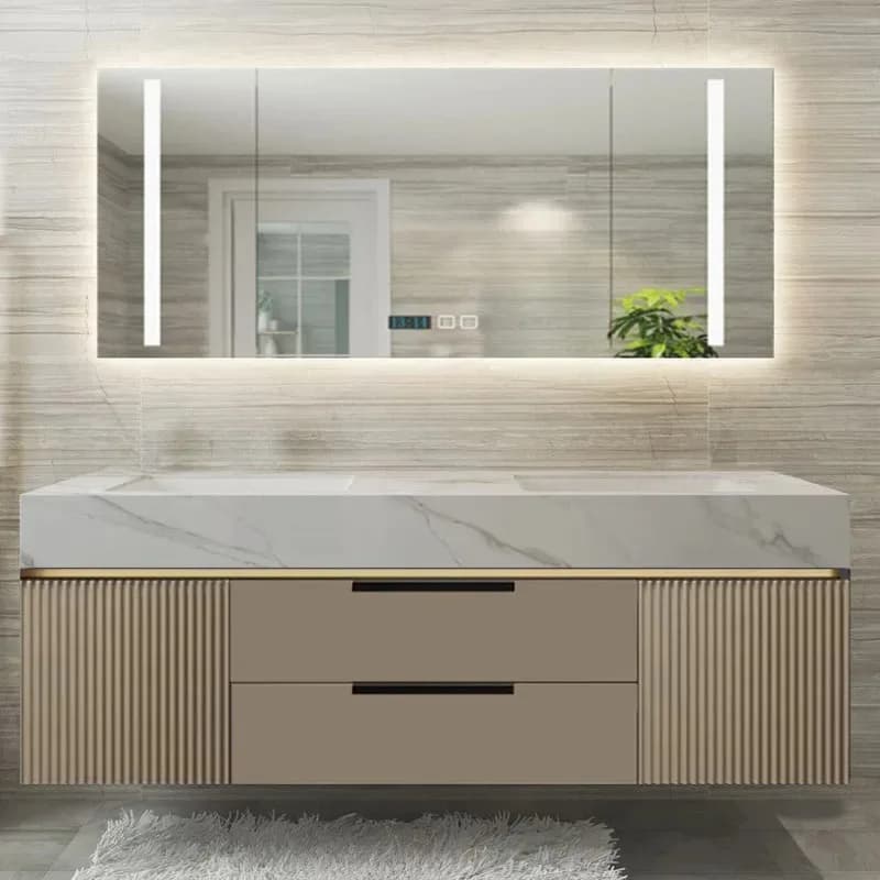 Meuble de salle de bain de luxe en bois avec tiroirs étanches, design élégant, ensemble complet de r