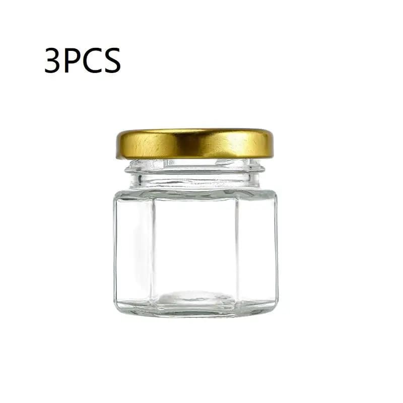 Mini pots hexagonaux en verre de 45ML, 3/5 pièces, avec couvercles à vis dorés, étanches, réutilisab