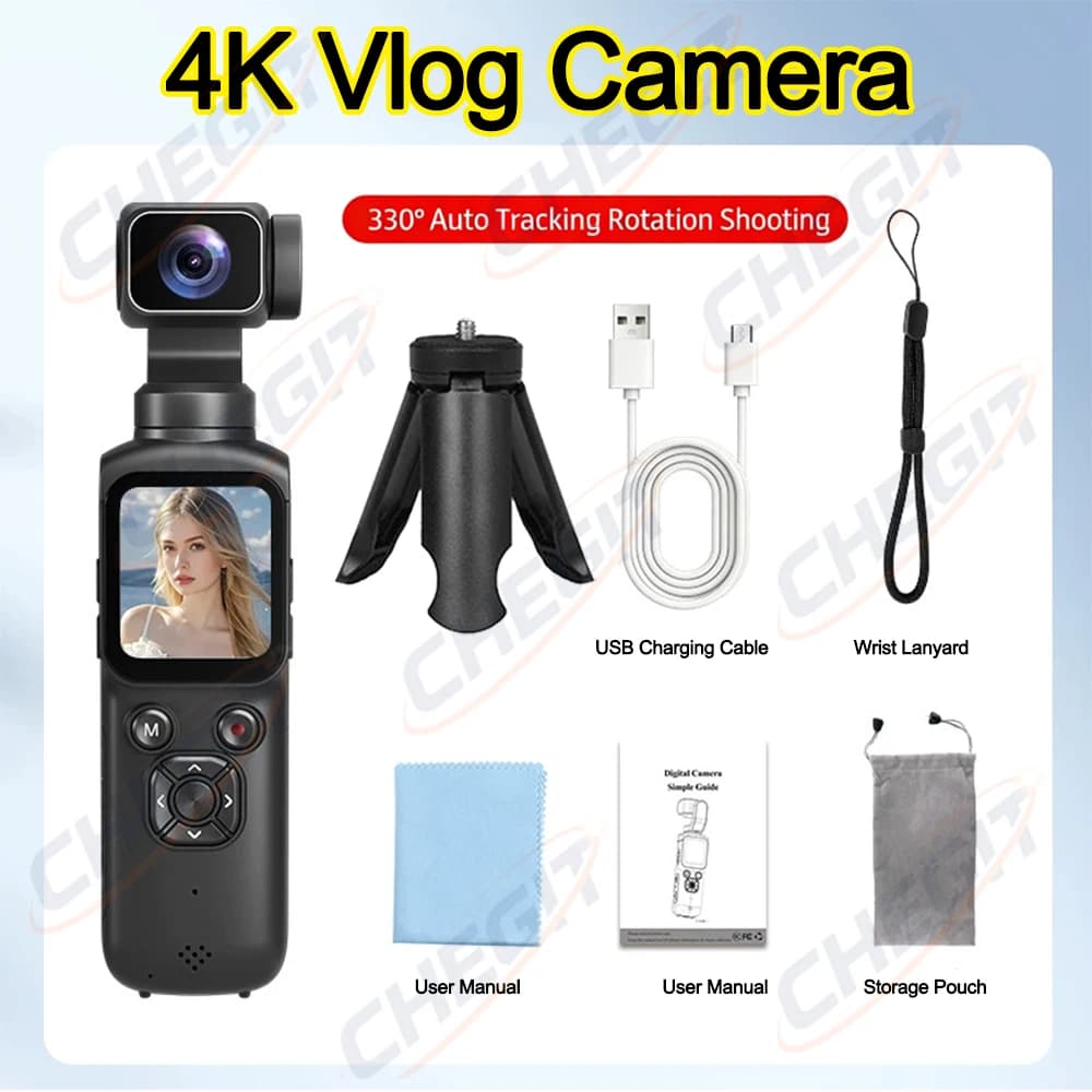 Nouvelle caméra d'action 4K réelle avec 330 fonctionnalités °   Stabilisateur de cardan avec suivi d