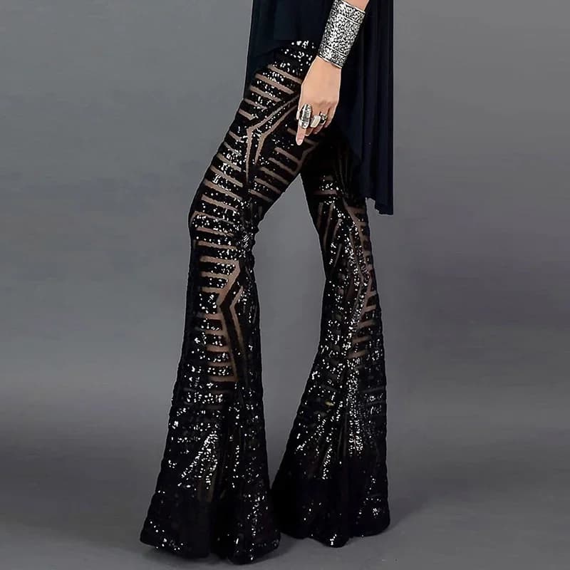 Paillettes taille haute maigre Flare Streetwear sauvage basique mince 2023 tendance Patchwork pantal