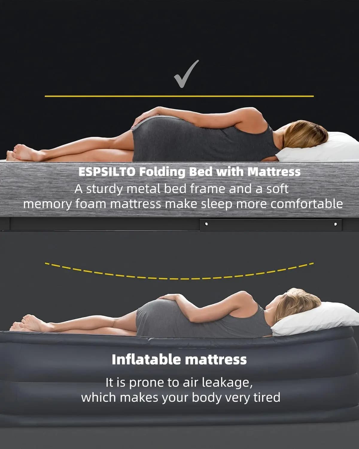 Lit pliant grand format avec matelas - Lit pliant extra large 75''x54'' pour invités, gain de place,