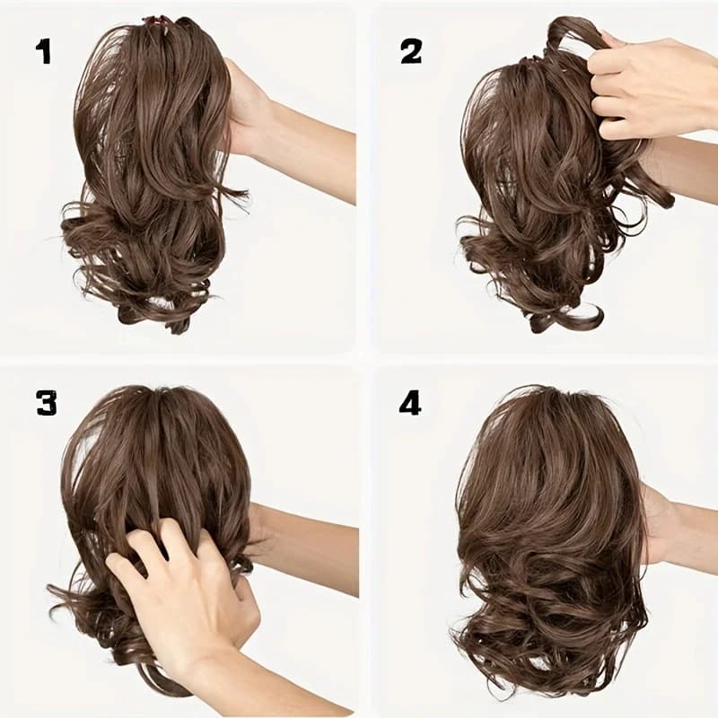 Extension de cheveux synthétique courte ondulée bouclée à clip, queue de cheval résistante à la chal