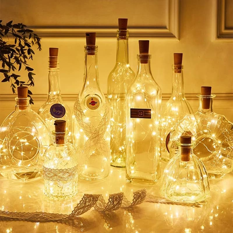 Guirlande solaire LED en fil de cuivre, 1M, imperméable, bouchon de bouteille en forme de fée, décor