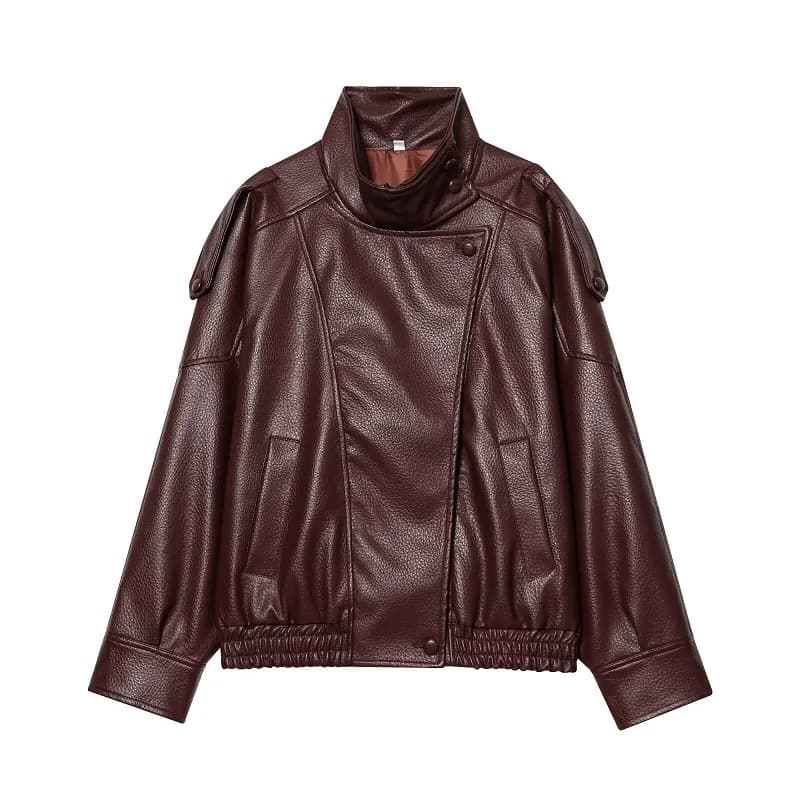 Vestes en similicuir pour femmes, veste bomber oversize pour femmes, manteaux d'hiver pour femmes, v