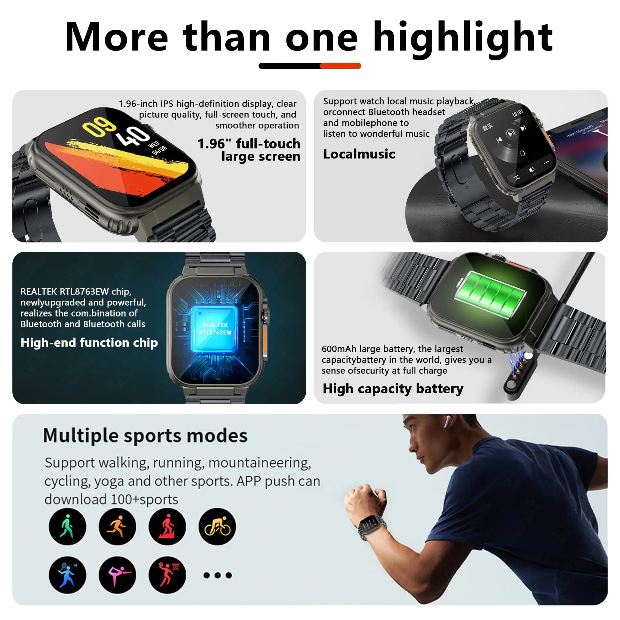 LIGE-Montre Connectée Ultra Étanche pour Homme et Femme, Appel Bluetooth, TWS, Musique Locale, Horlo