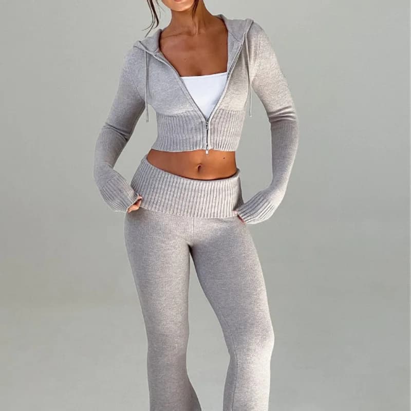 Nouvelle collection printemps - Vêtements pour femmes - Haut court à capuche slim - Pantalon décontr