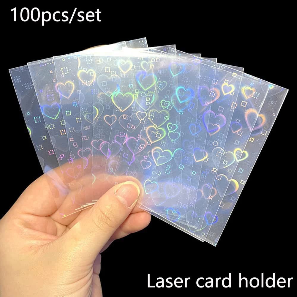 Pochettes de cartes laser en aluminium en forme de cœur, sac de rangement transparent pour jeu de ta