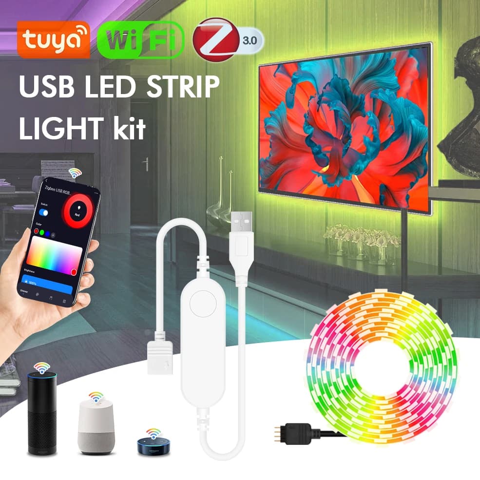 Tuya – bandes lumineuses Led RGB Wifi USB, 5V, ZigBee, pour TV, SMD5050, éclairage intelligent, fonc