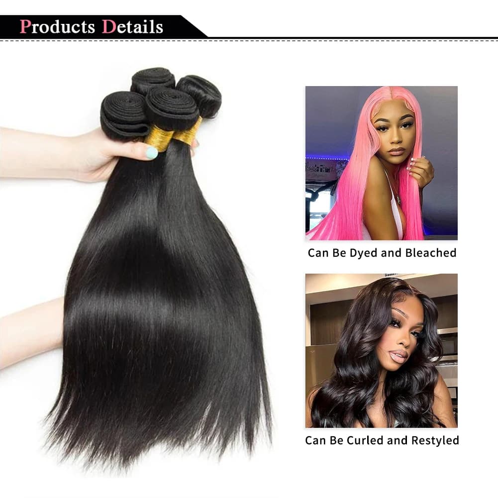 Extensions de Cheveux Humains Lisses Couleur Naturelle, Lots de 1, 3 ou 4 Cheveux Brésiliens Remy de