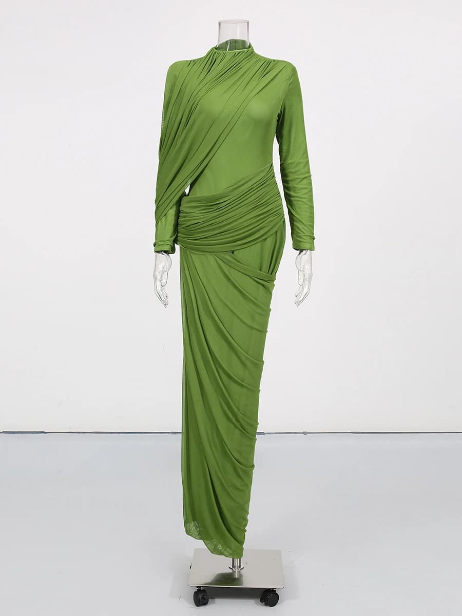 TWOTWINSTYLE Robes pour femmes, design amincissant à plis, style tendance, col montant, manches long