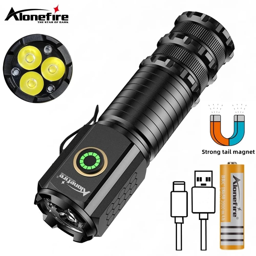 Lampe de poche LED haute luminosité, aste par USB de type C, clip portable, aimant, lampe de réparat