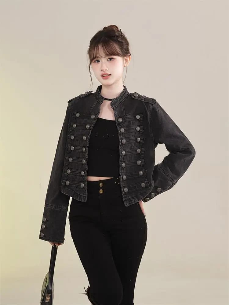 Veste courte en Denim rétro américain pour femmes, manteau de moto décontracté à manches longues et 