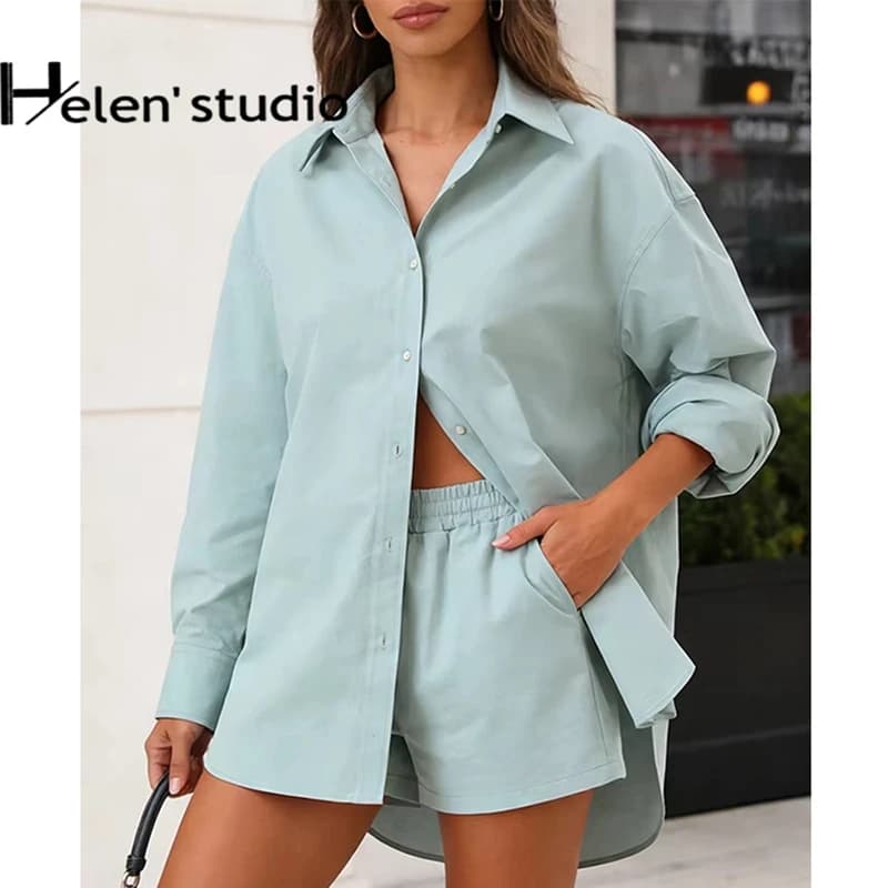 Chemise ample 100% coton pour femme, élégante et décontractée, col rabattu, manches longues