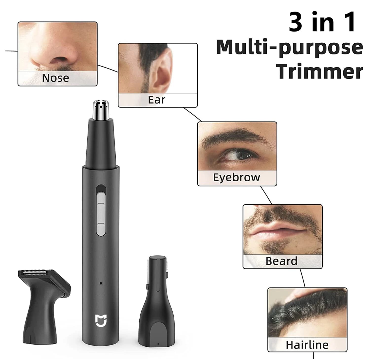 Tondeuse Électrique Mijia 3-en-1 pour Hommes : Nez, Oreilles, Barbe, Pattes et Sourcils – Sans Doule