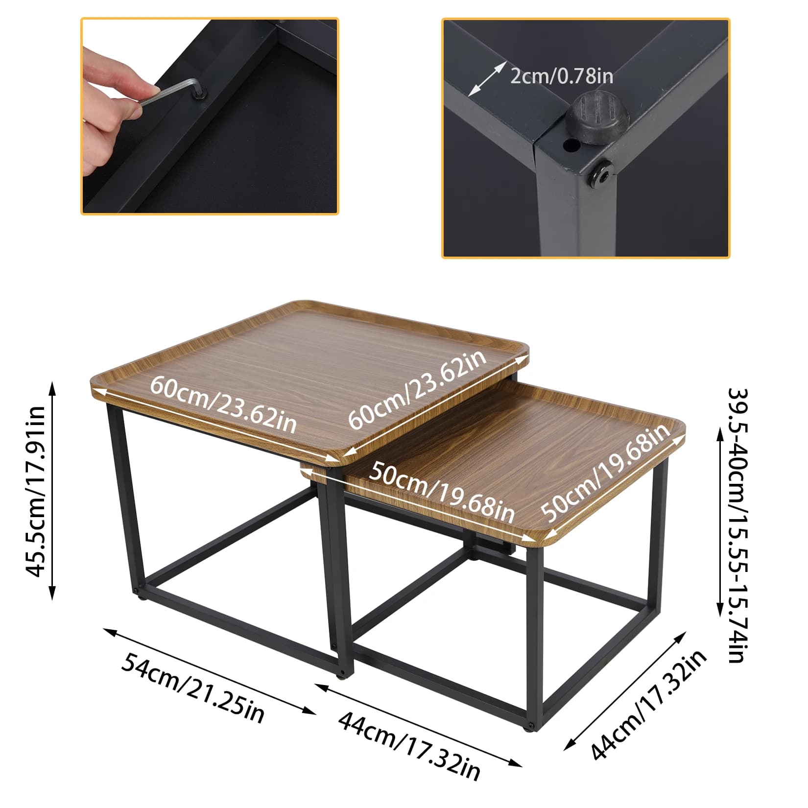 Ensemble de table basse industrielle, table d'appoint vintage empilable, gain de place, meubles de s