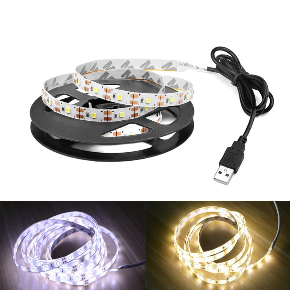 Bande lumineuse Led USB 5V SMD 2835 1M 2M 3M 4M 5M, ruban d'éclairage Flexible blanc/blanc chaud, ba