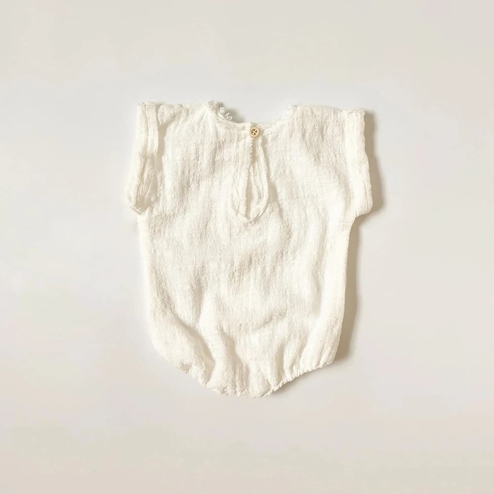 Barboteuse de photographie pour nouveau-né, bouton en lin blanc, manches courtes, accessoires Photo 