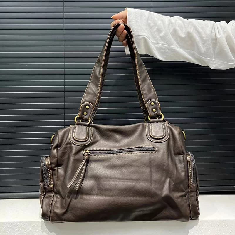Sac fourre-tout Y2K tendance pour femme, style punk motard, grande capacité, en cuir PU, sac bandoul