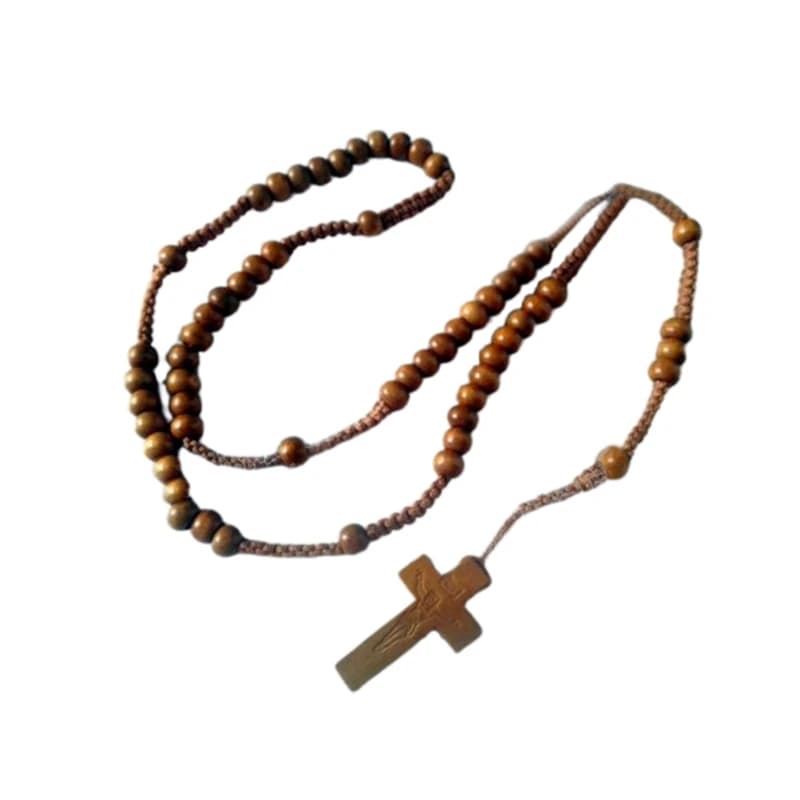 Collier chapelet en perles de bois, artisanat de charme, pour décoration de chambre à coucher, églis