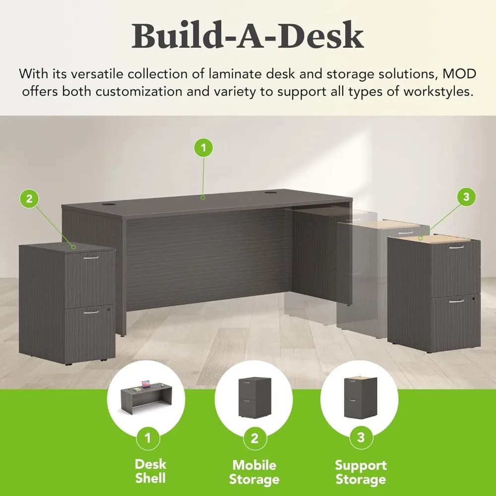 HON MOD Bureau de direction Grande coque de bureau d'ordinateur de 72 pouces, stratifié en bois épai