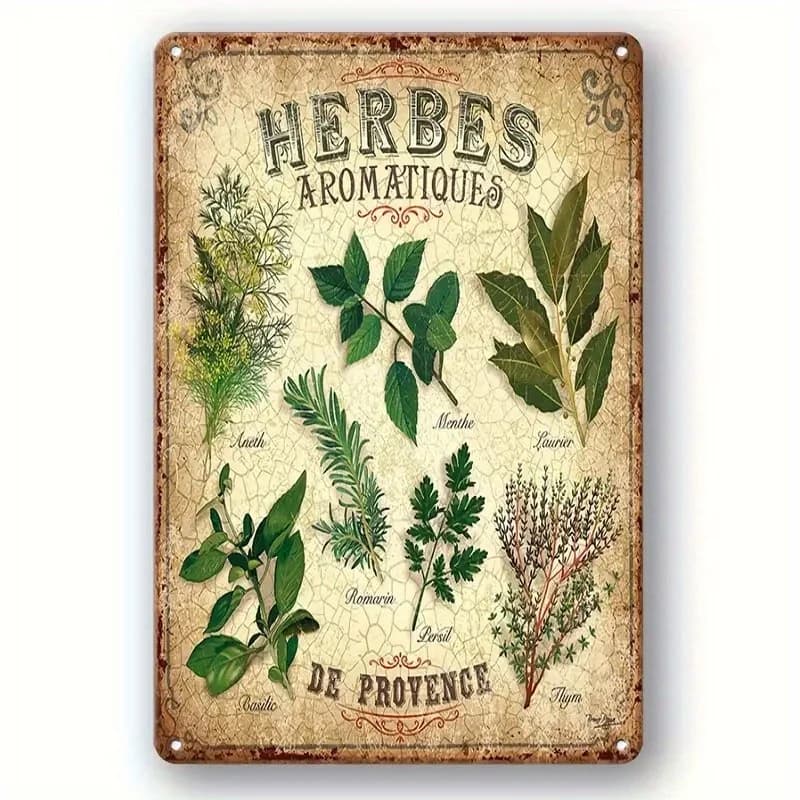 Art mural en métal d'herbe de Provence française Vintage-panneau de décoration de cuisine en étain r
