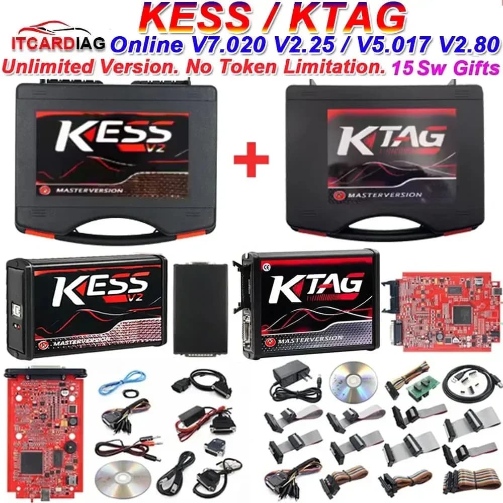 2026 EU Red Kess V2 V5.017 en ligne 2.80 KTAG 7.020 2.25 avec filtre Murata OBD 2 Kit de réparation 