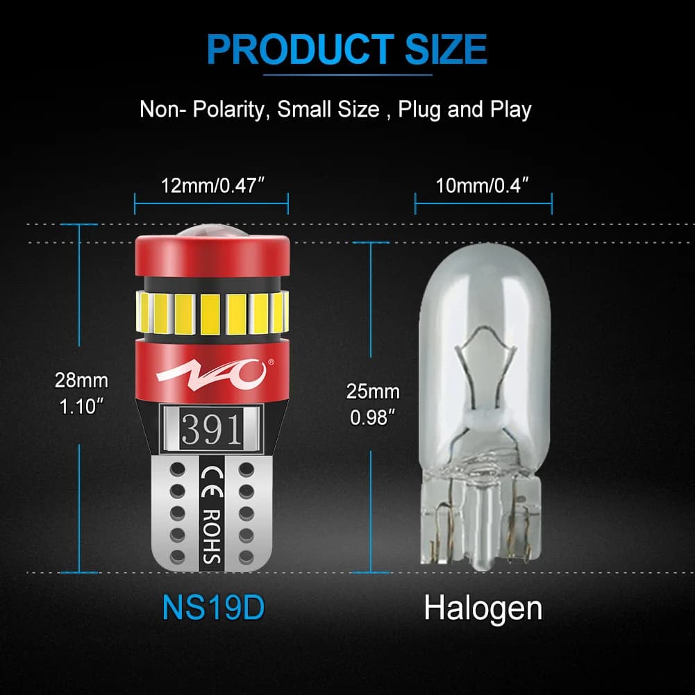 NAO – éclairage intérieur de voiture T10, LED W5W 1.8W, ampoule Super brillante 12V, 3030 3014 puces