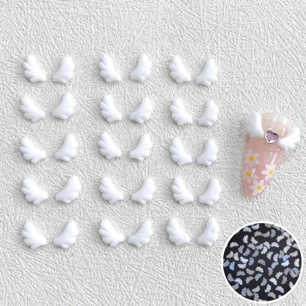 30 pièces blanc 3D acrylique ailes d'ange Nail Art breloques Kawaii accessoires pièces Manciure ongl