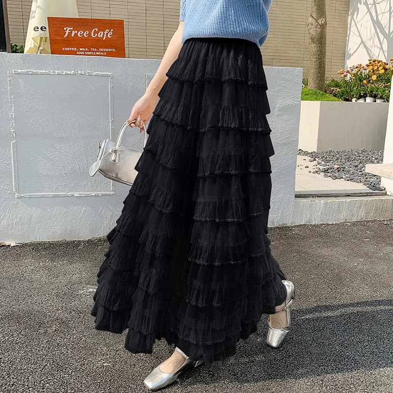Jupe longue en maille pour filles, robe de Rh, taille haute élastique, ligne A, bas doux, printemps,