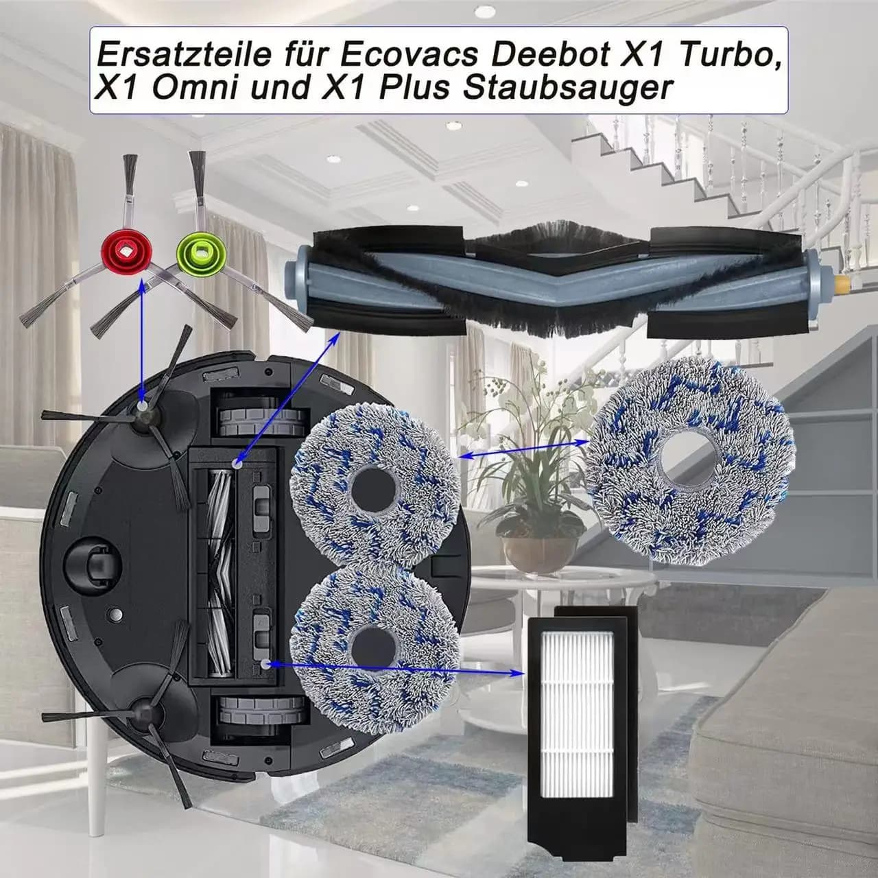 Ecovacs Deebot X1 OMNI / T10 OMNI Robot aspirateur pièces de rechange, caoutchouc/brosse latérale, c