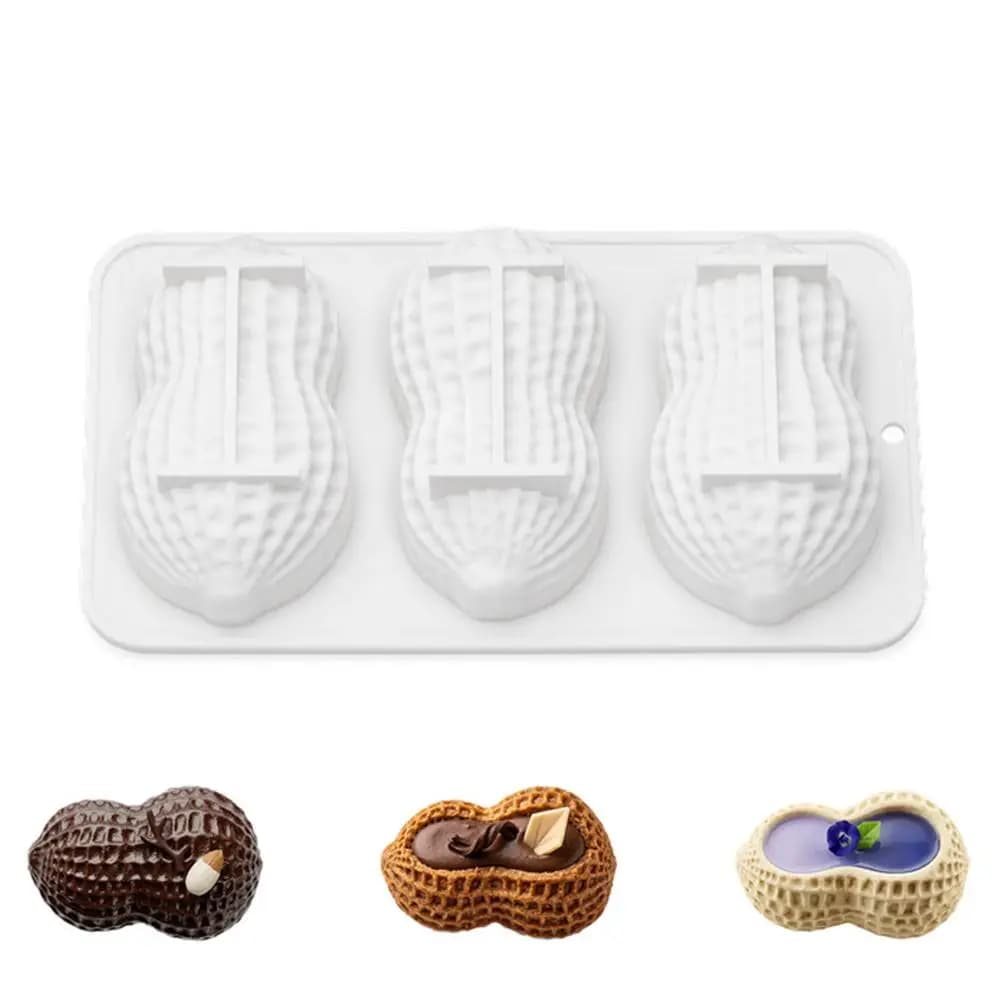 Moule à gâteau en silicone alimentaire à 3/4 cavités, motif pistaches et cacahuètes, pour mousse, ch
