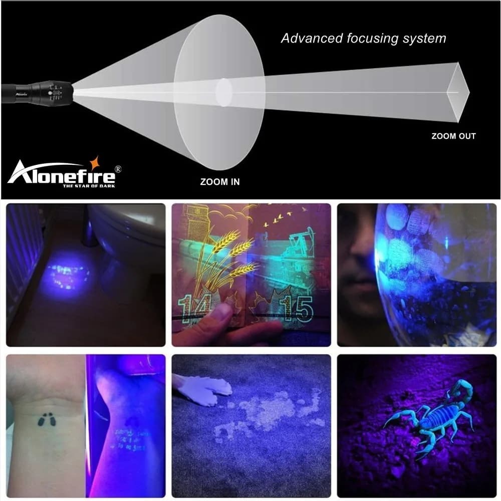 Zoom 2in1 UV 365 395nm + lumière blanche, lampe de poche d'éclairage, chargeur USB, chat, chien, Uri