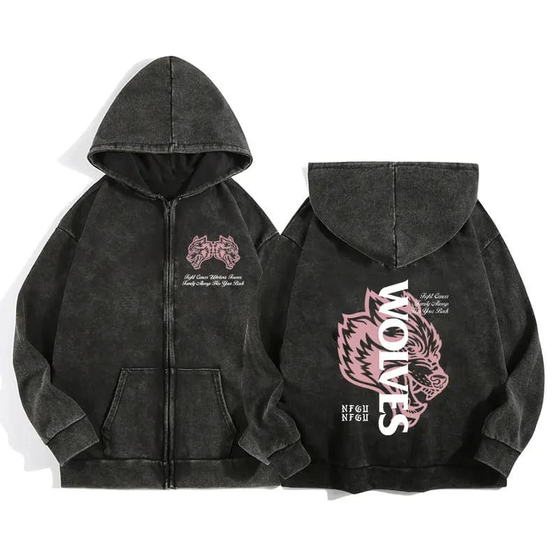 Darc Wolves Sport sweat à capuche zippé pour hommes femmes coton imprimé gothique Harajuku veste swe