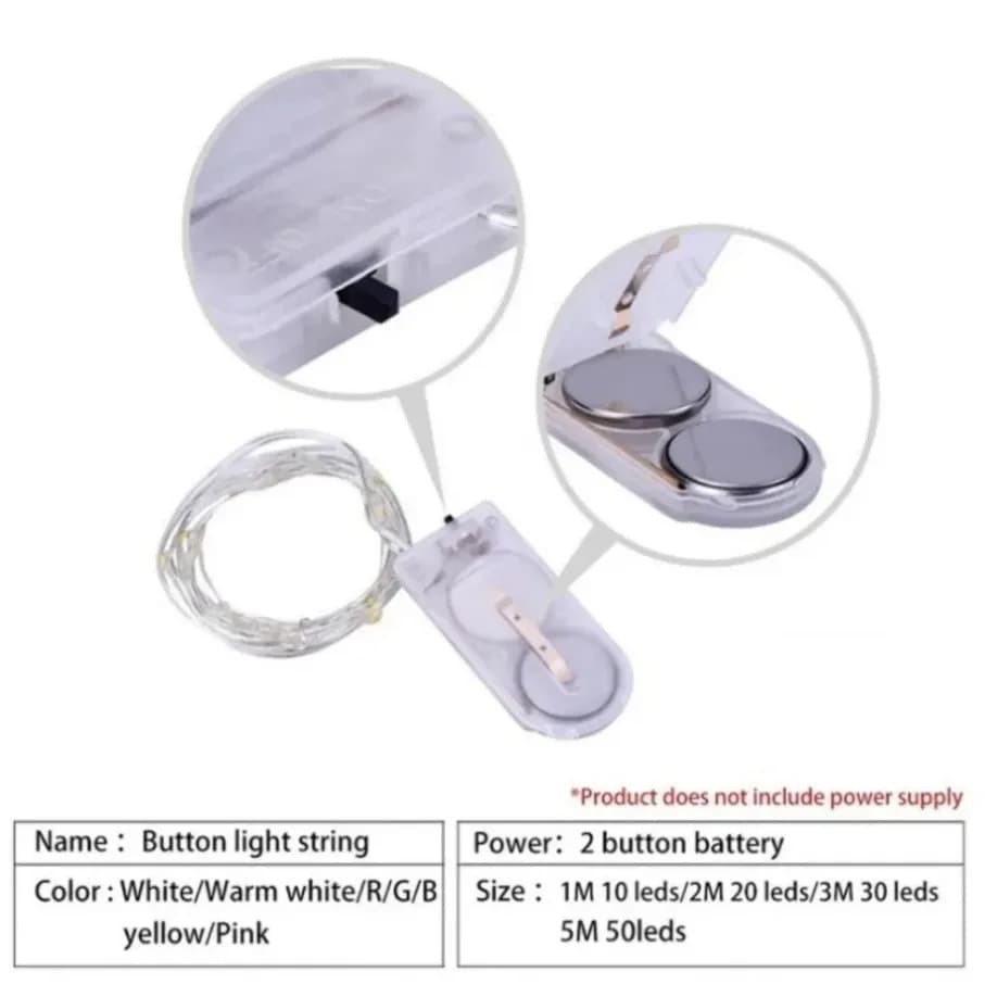 Guirlande lumineuse LED étanche en fil de cuivre, 5M, féerique, fonctionne à piles, bricolage, fête 