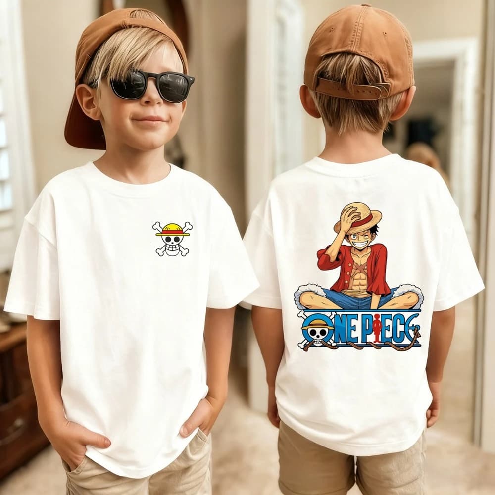 T-shirt imprimé One Piece pour filles et garçons, vêtements à manches courtes pour enfants, Luffy On