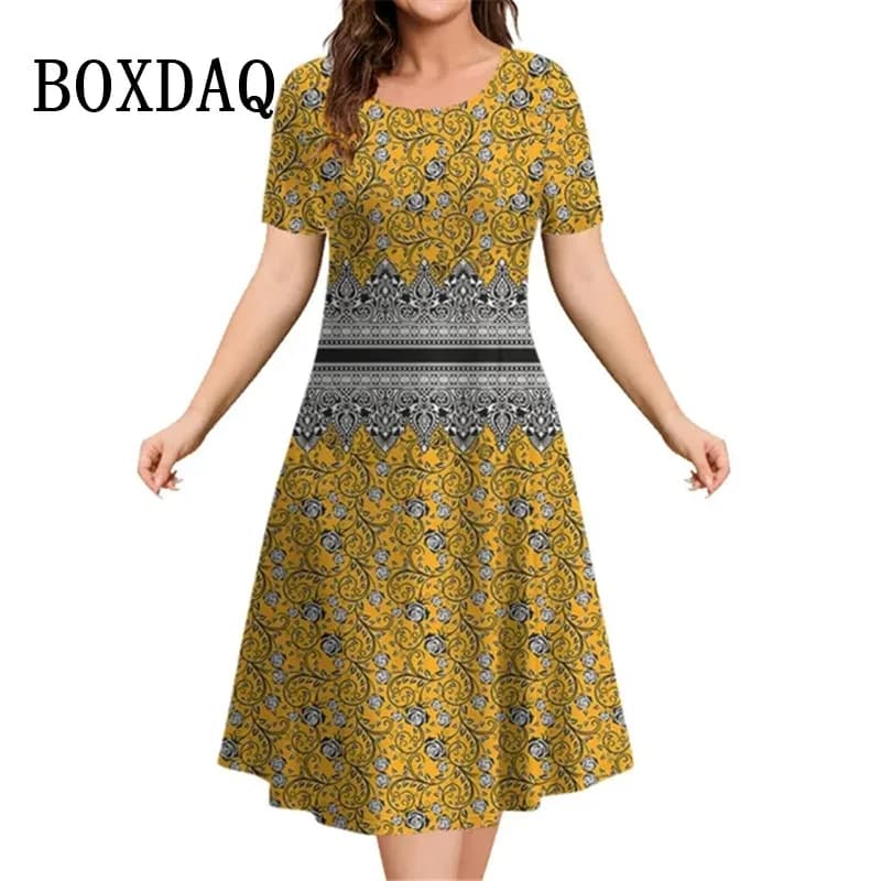 Robes vintage à imprimé floral 3D pour femmes, pull décontracté à manches courtes, robes grande tail