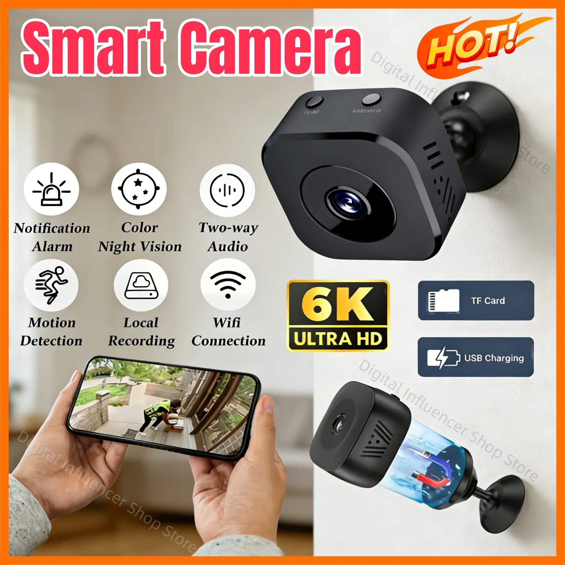 Nouvelle mini caméra de sécurité Pro 4K FullHD WiFi, surveillance avec audio bidirectionnel, détecti