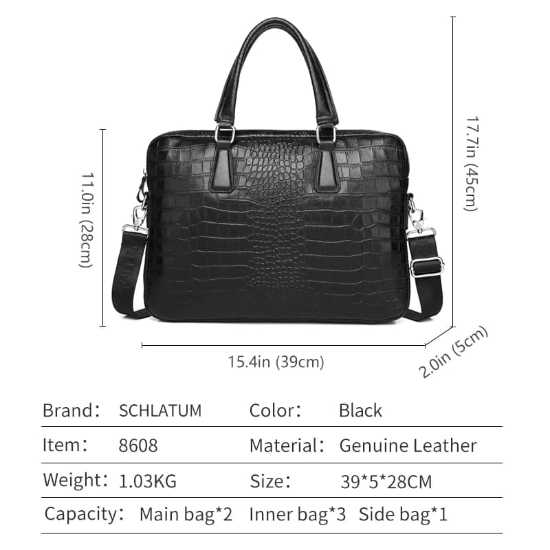 Sac pour ordinateur portable en cuir véritable gaufré crocodile, sacoche d'affaires pour homme, sac 