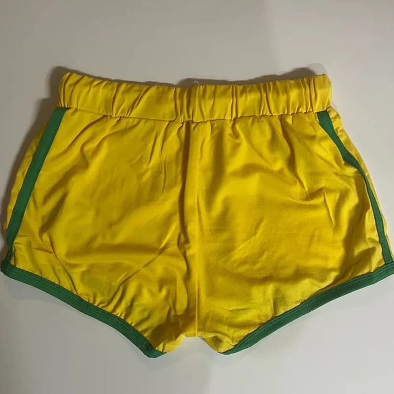 Y2k Streetwear Brésil Broderie Short Jaune Femme Élégant Taille Haute Jambe Large Été Loisirs Sexy C