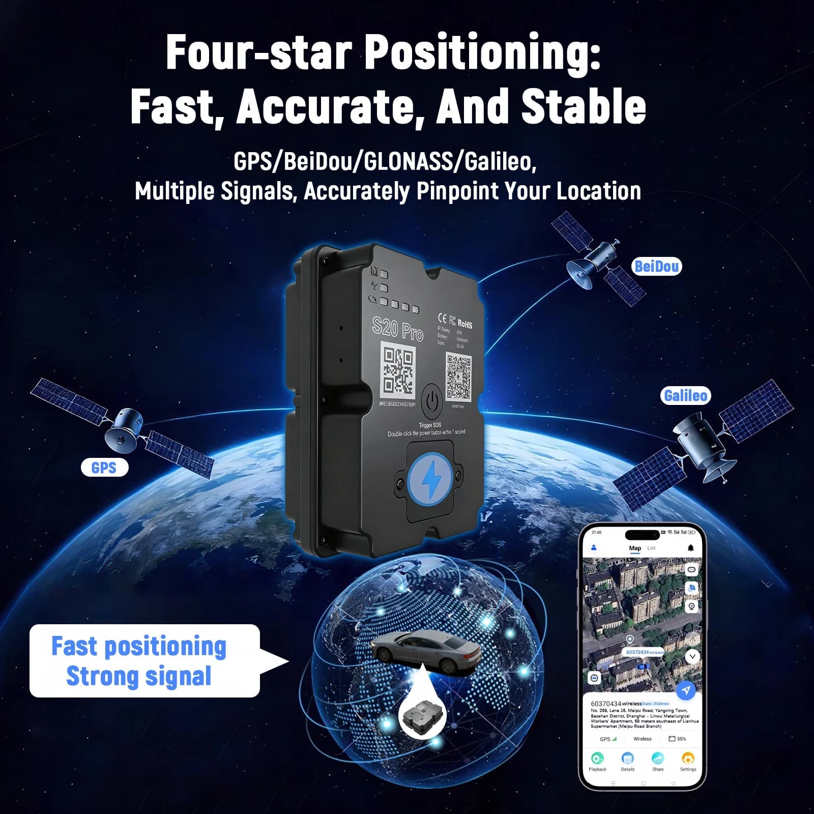 Traceur GPS 4G pour véhicule, batterie longue de 7500mAh, positionnement magnétique puissant en 4 ét