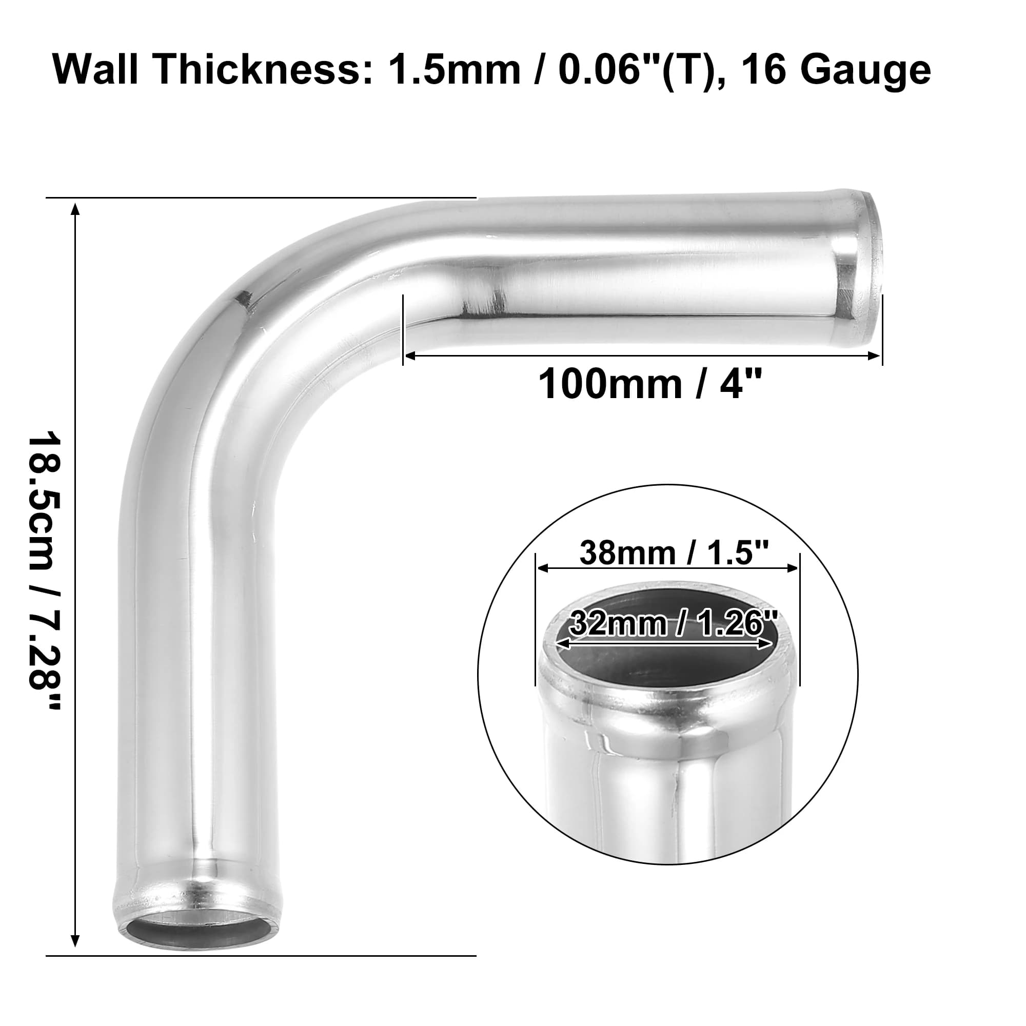 X Autohaux OD 25mm 38mm 45mm 63mm 76mm 102mm Tube en alliage d'aluminium 90 180 degrés tuyau de refr