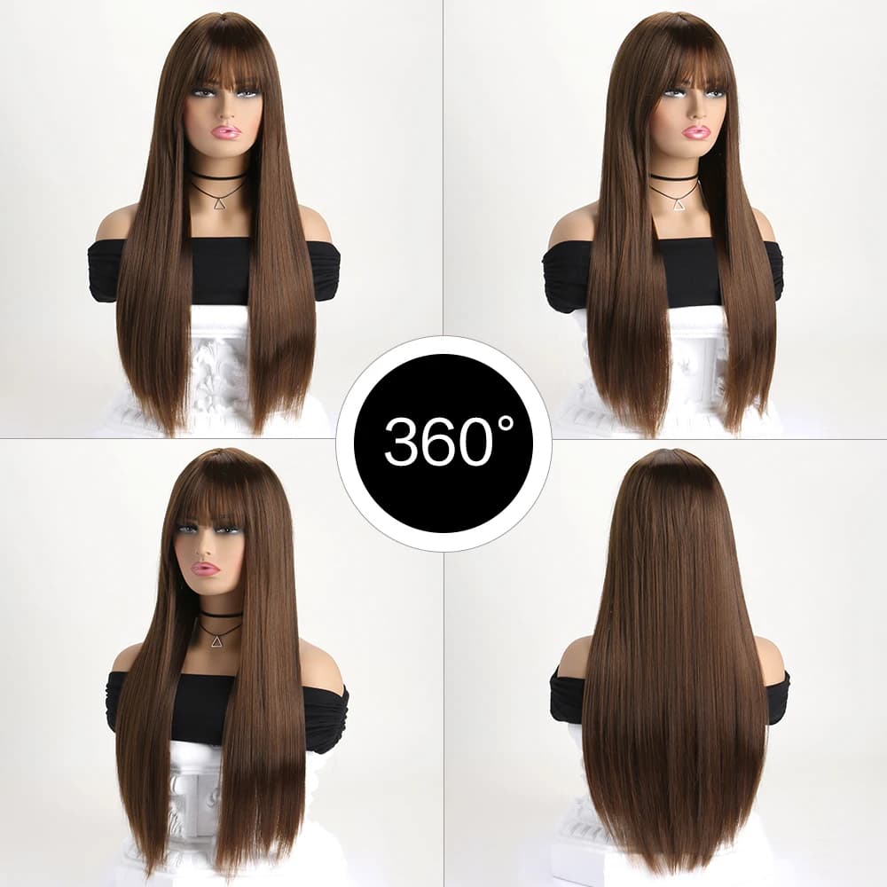 Perruque synthétique longue et lisse de 26 pouces pour femmes, perruque à la mode pour le quotidien,