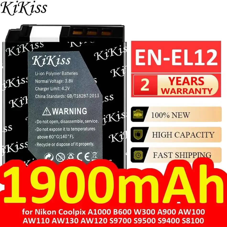 Batterie d'appareil photo EN-EL12 1900mAh pour Nikon Coolpix A1000 B600 W300 A900 AW100 AW110 AW130 