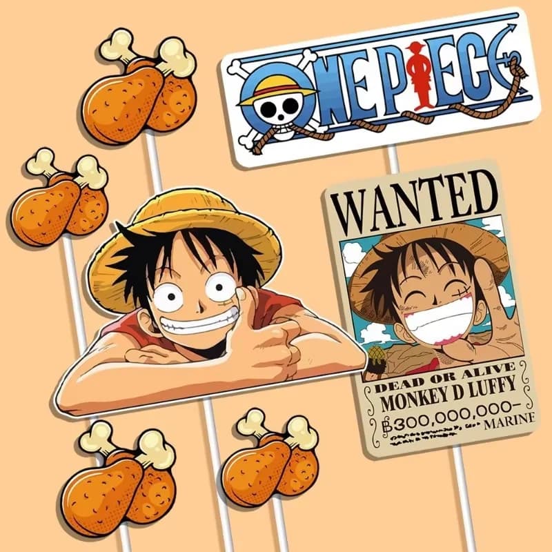 7 pièces ONE PIECE Luffy Cake Topper Anime Garçon Fille Décoration de gâteau d'anniversaire Drapeau 
