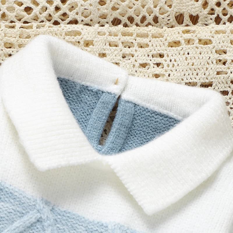 Barboteuse Bergame en Tricot Doux pour Bébé Garçon de 0 à 18 Mois, Combinaison à Manches sulfet Col 